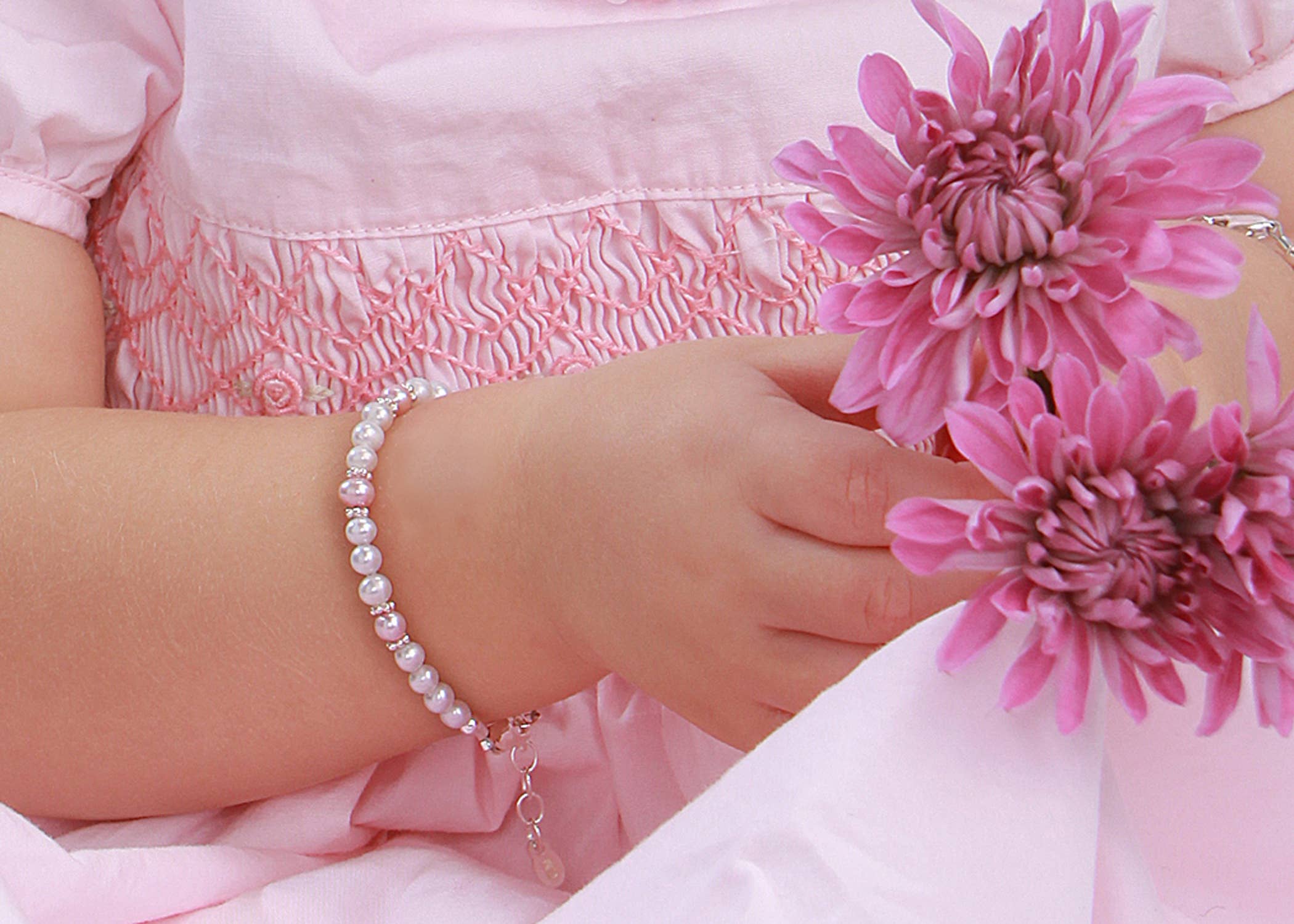 Girls Sterling Silver Pearl Baby Beaded Bracelet for Kids : Small 0-12m