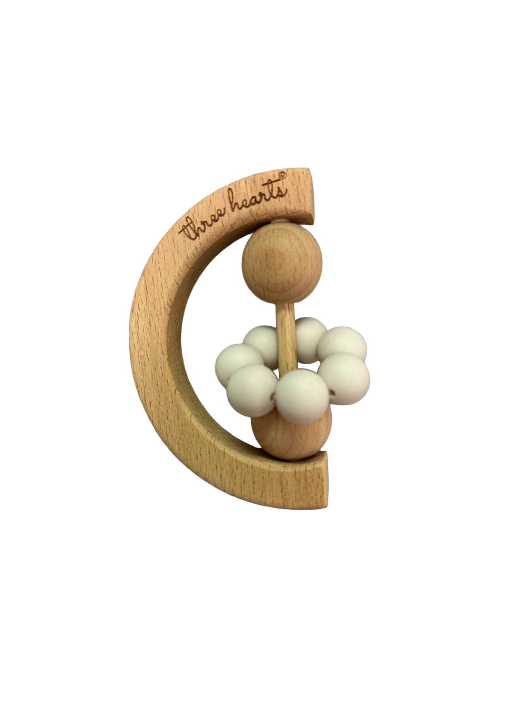 Moon Rattle - Beechwood & BPA Free Silicone: White Sand