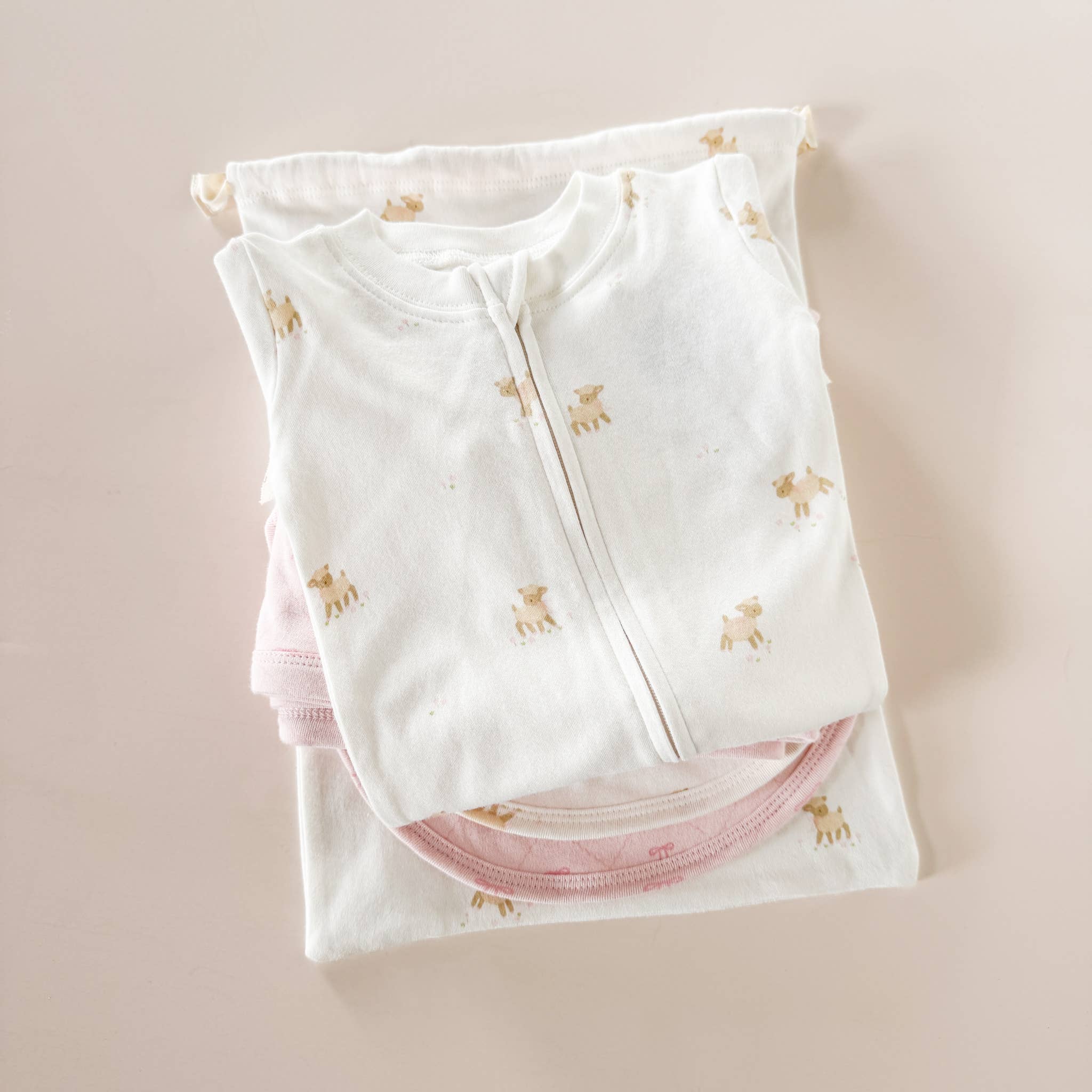 Layette Long Sleeve Zipper Romper Lamb Baby Easter Outfit: Cream / 0-3m
