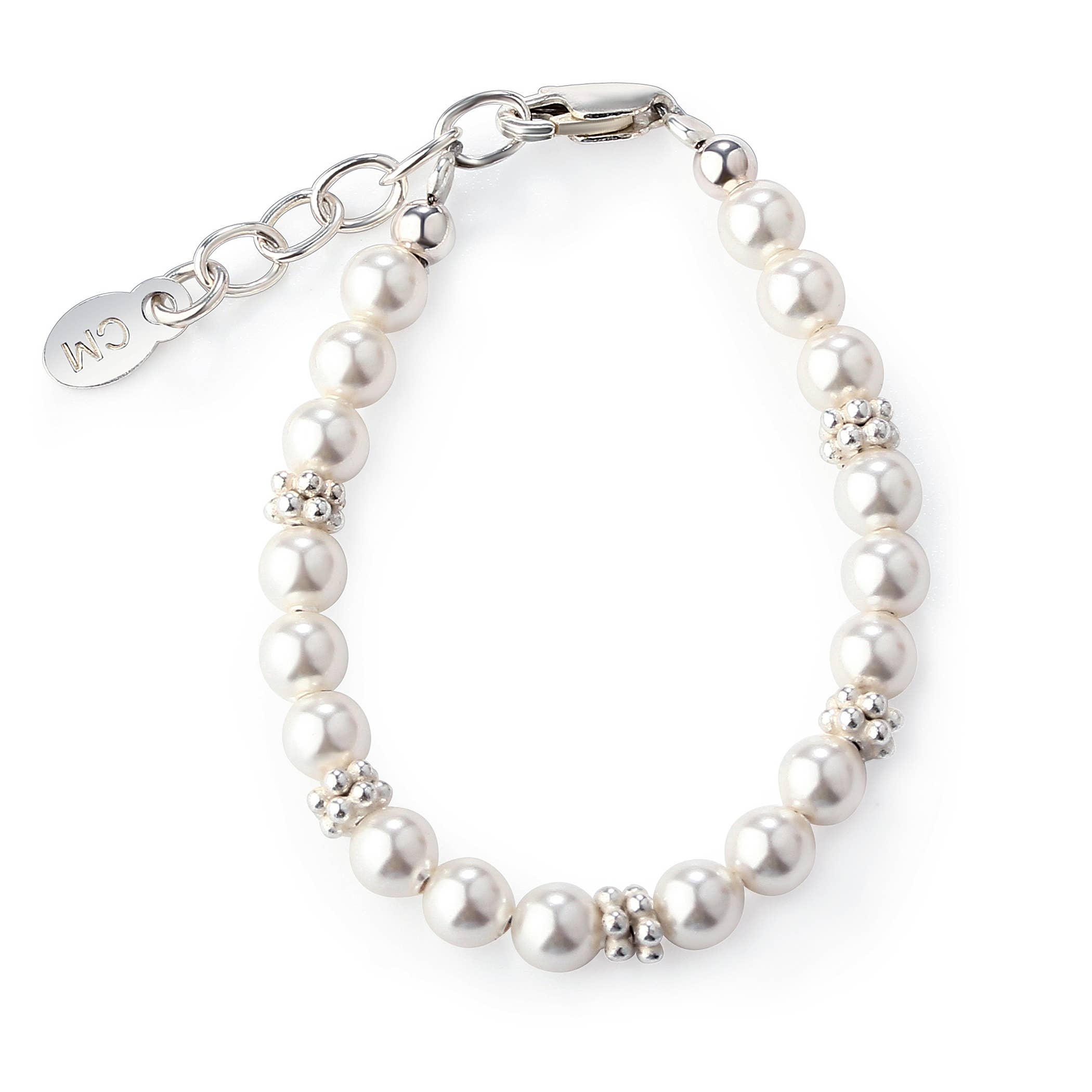 Girls Sterling Silver Pearl Baby Bracelet Kid's Jewelry: Large 6-12 Years