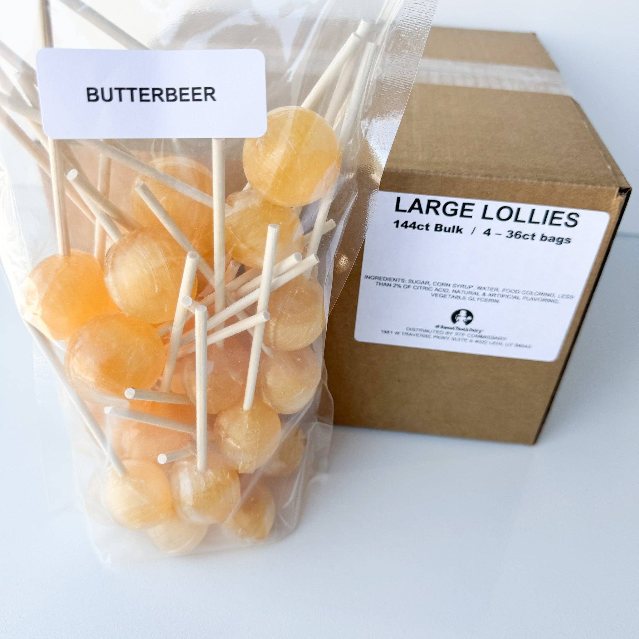 Large Lollies: Butterbeer Lollipop Candy: 36 ct Bulk Bag: Individually Wrapped