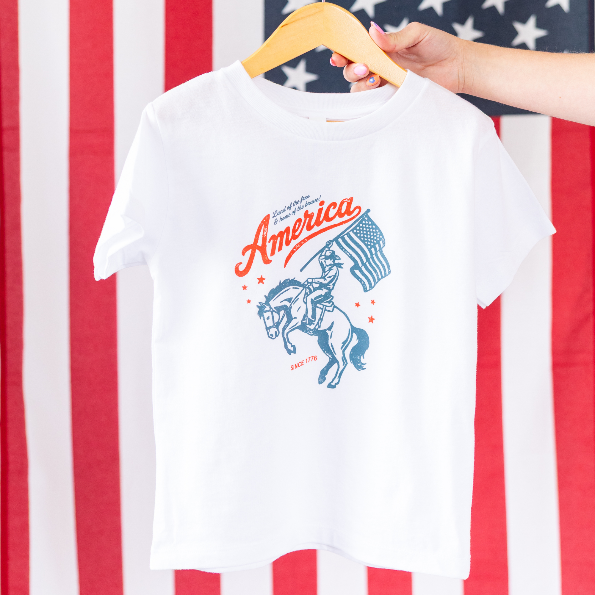 American Cowboy 1776 Flag Boy Freedom 4th  of July Shirt : Natural / 4T