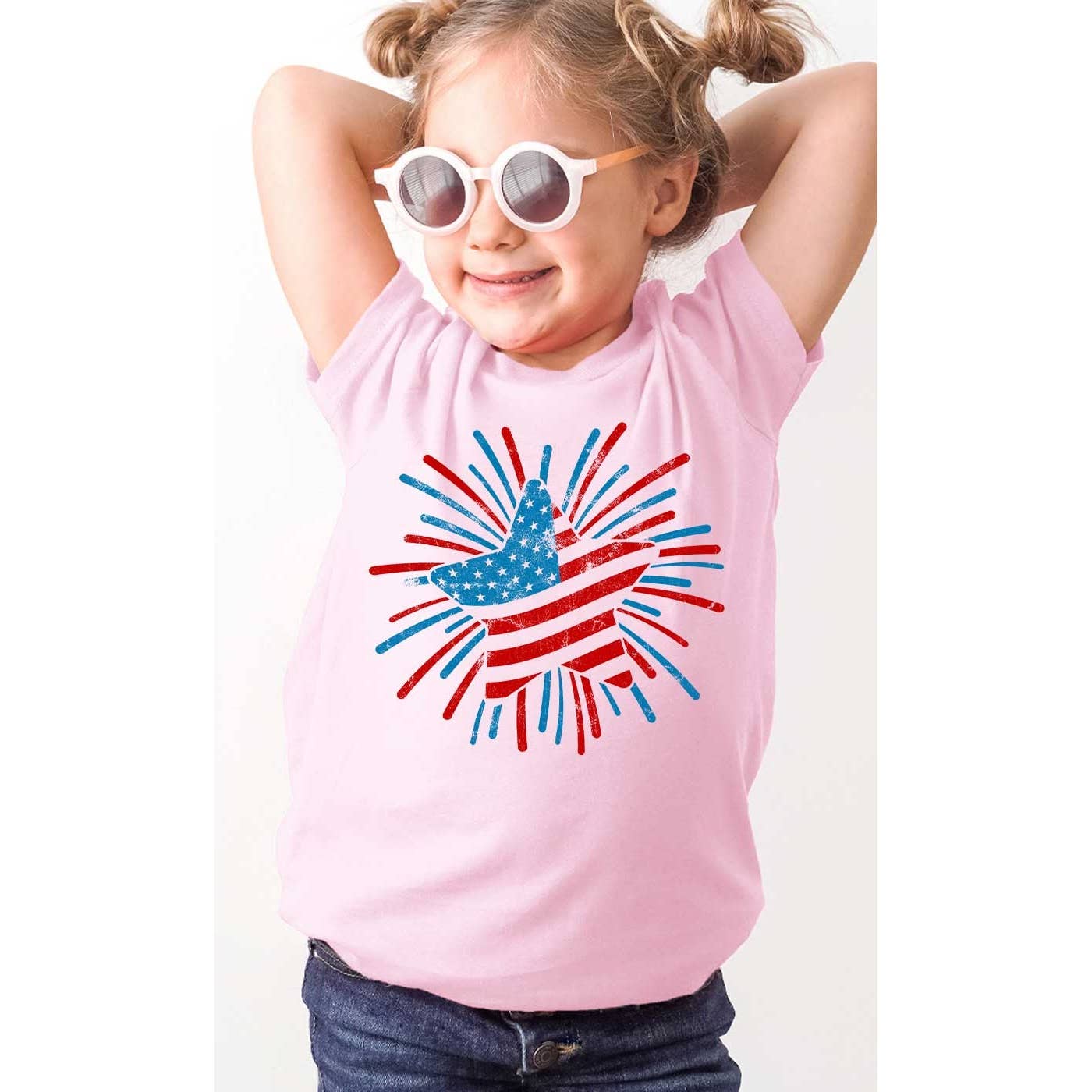 Patriotic 4th of July Firework Star Kids Graphic Tee: White / YL