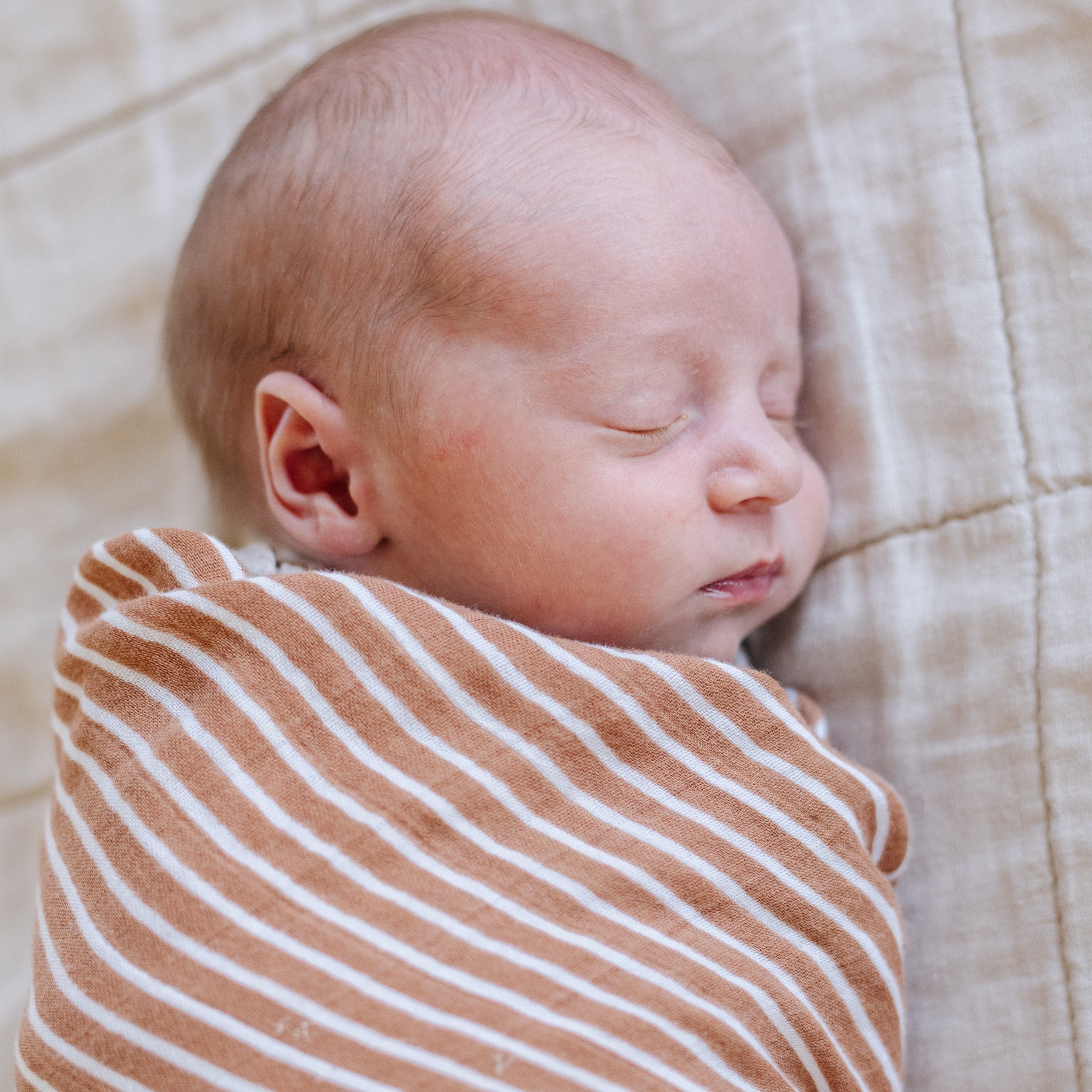 Camel Stripe Swaddle Blanket — gallery photo 2