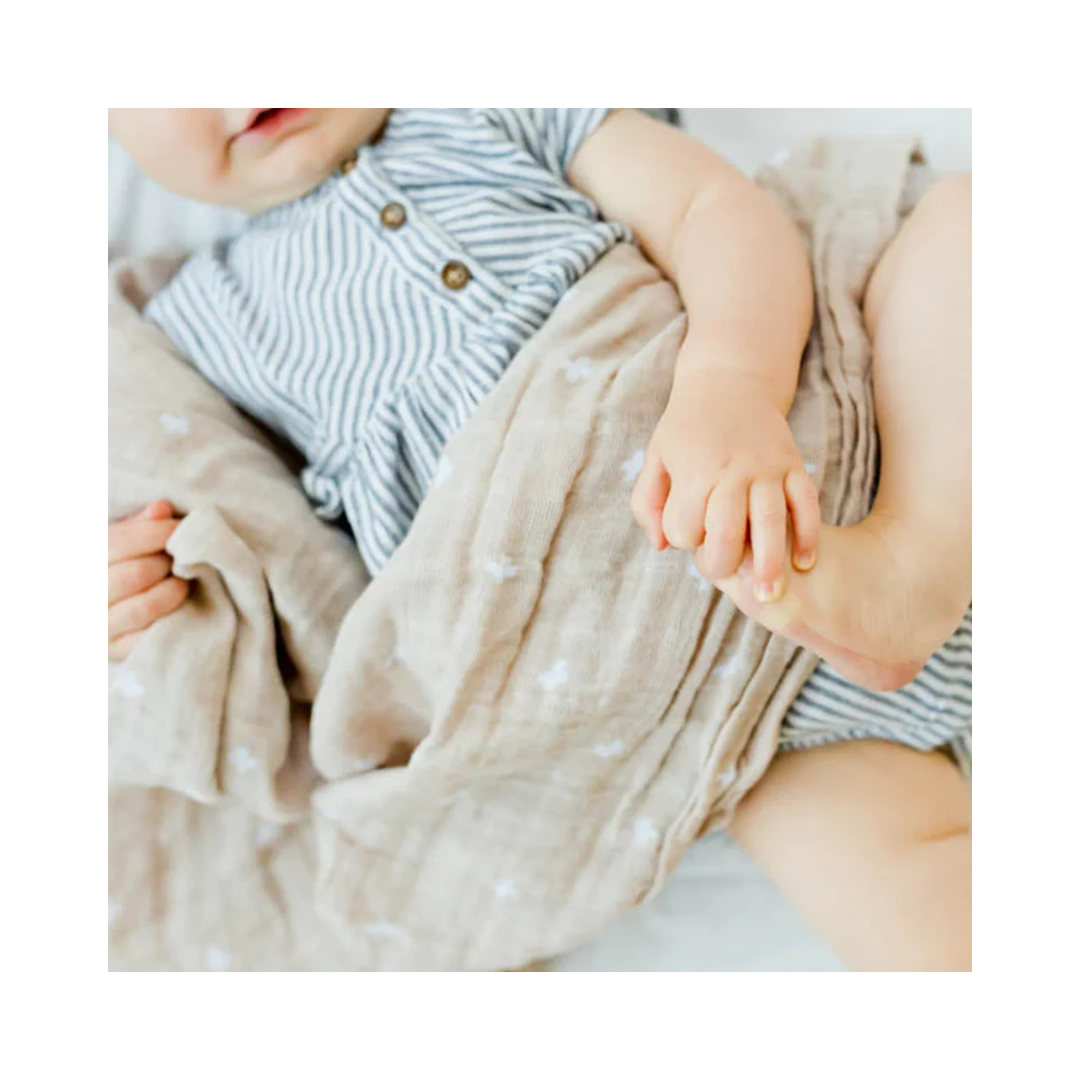 Cotton Muslin Swaddle Taupe Cross