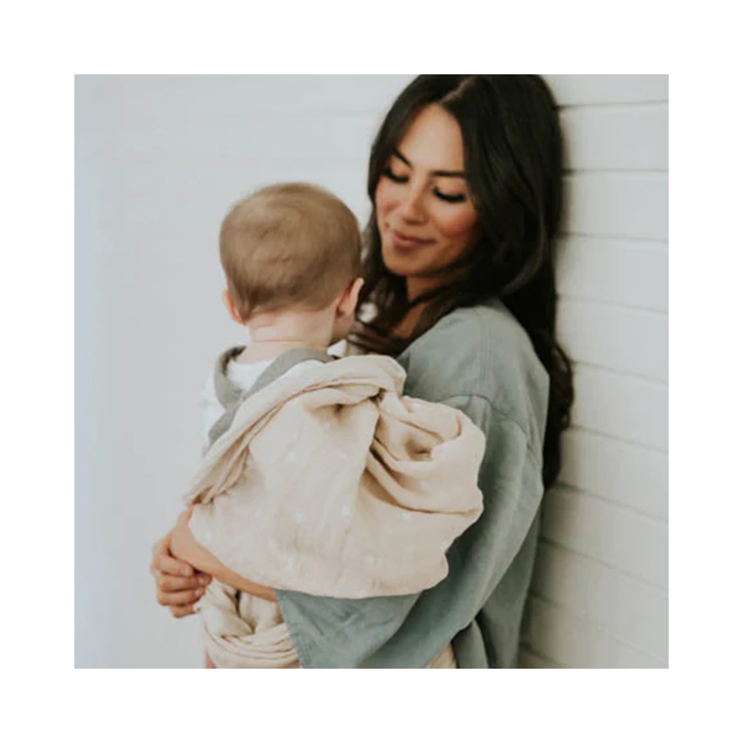 Cotton Muslin Swaddle Taupe Cross