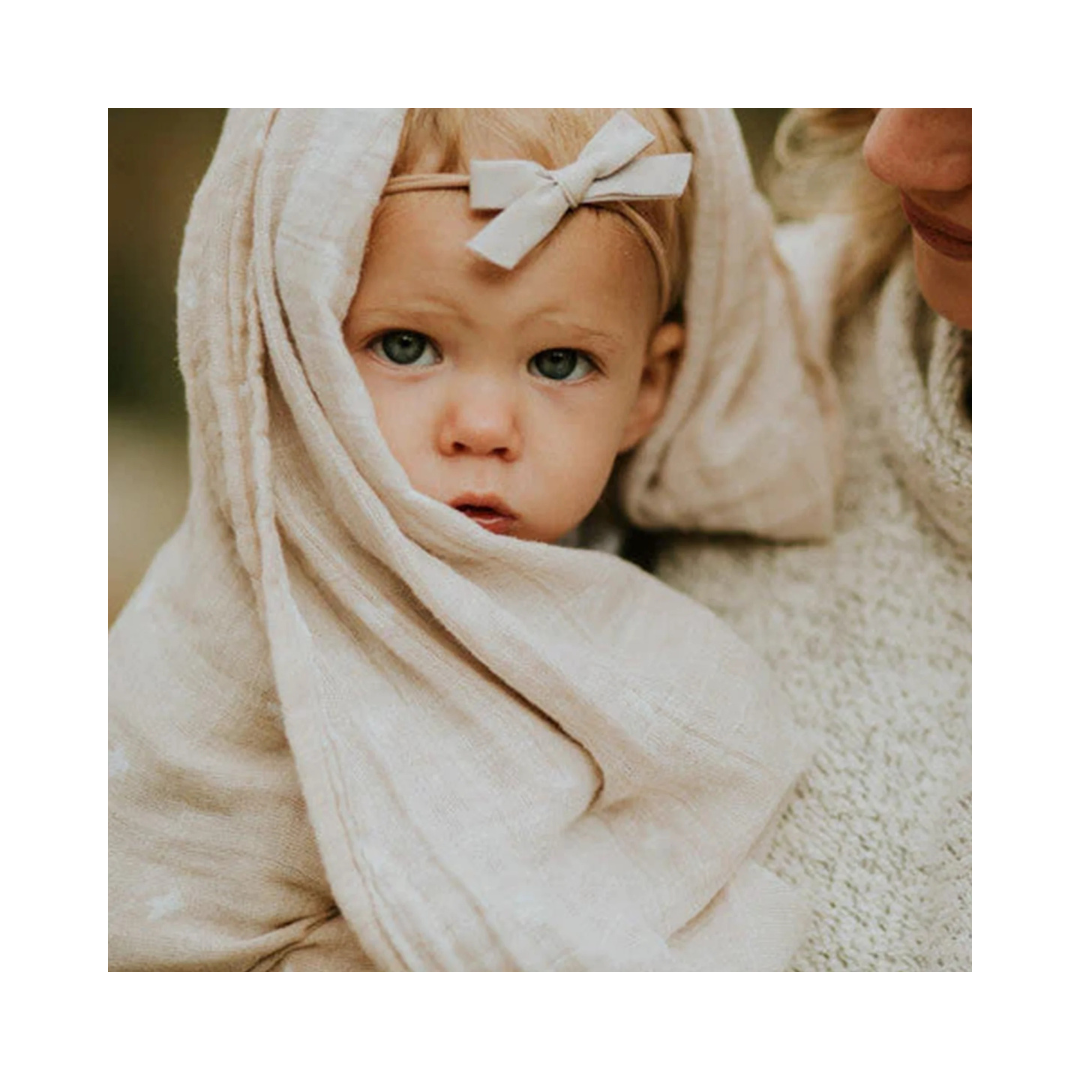 Cotton Muslin Swaddle Taupe Cross