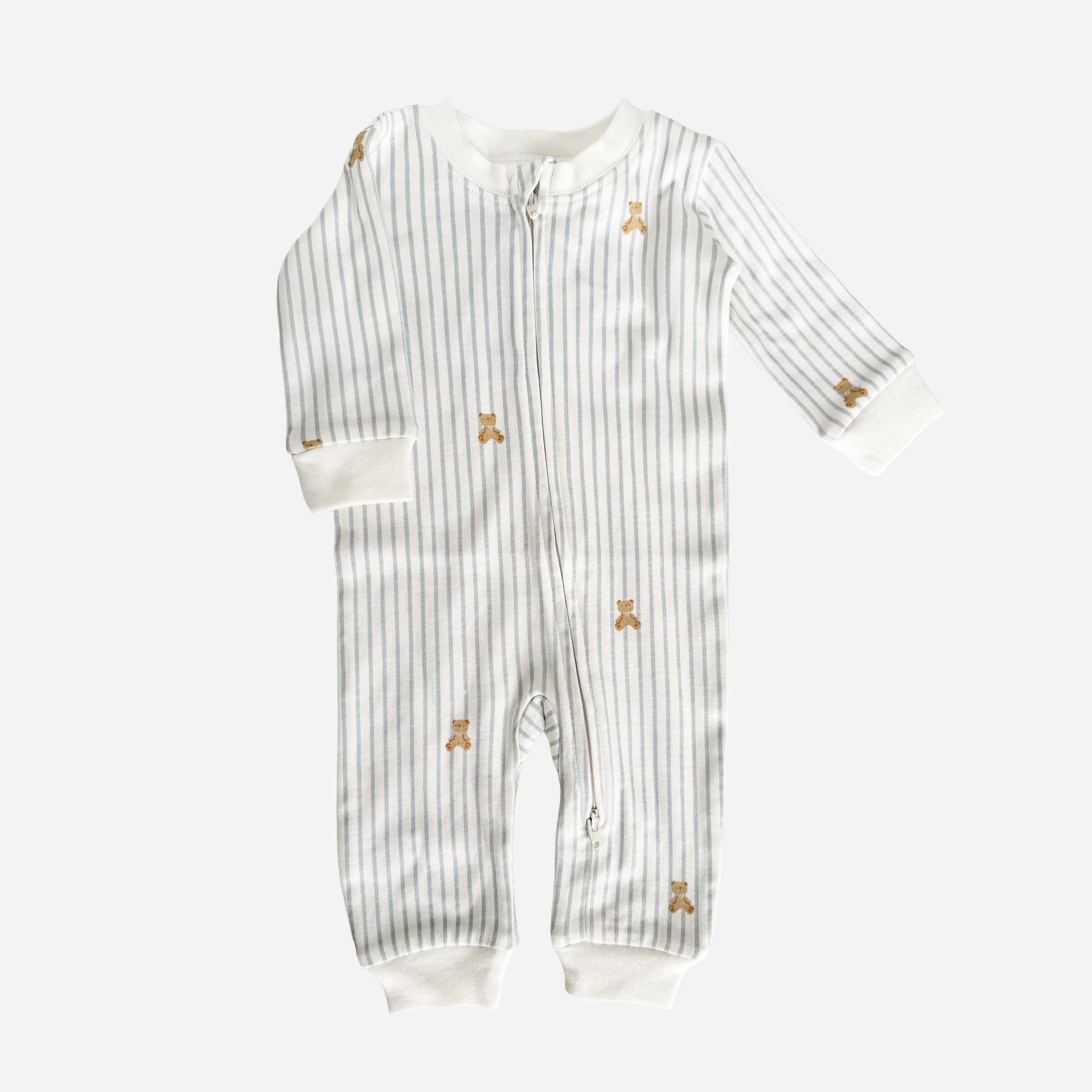 Layette Long Sleeve Zipper Romper Teddy Bear Baby Boy Outfit: Blue / 0-3m