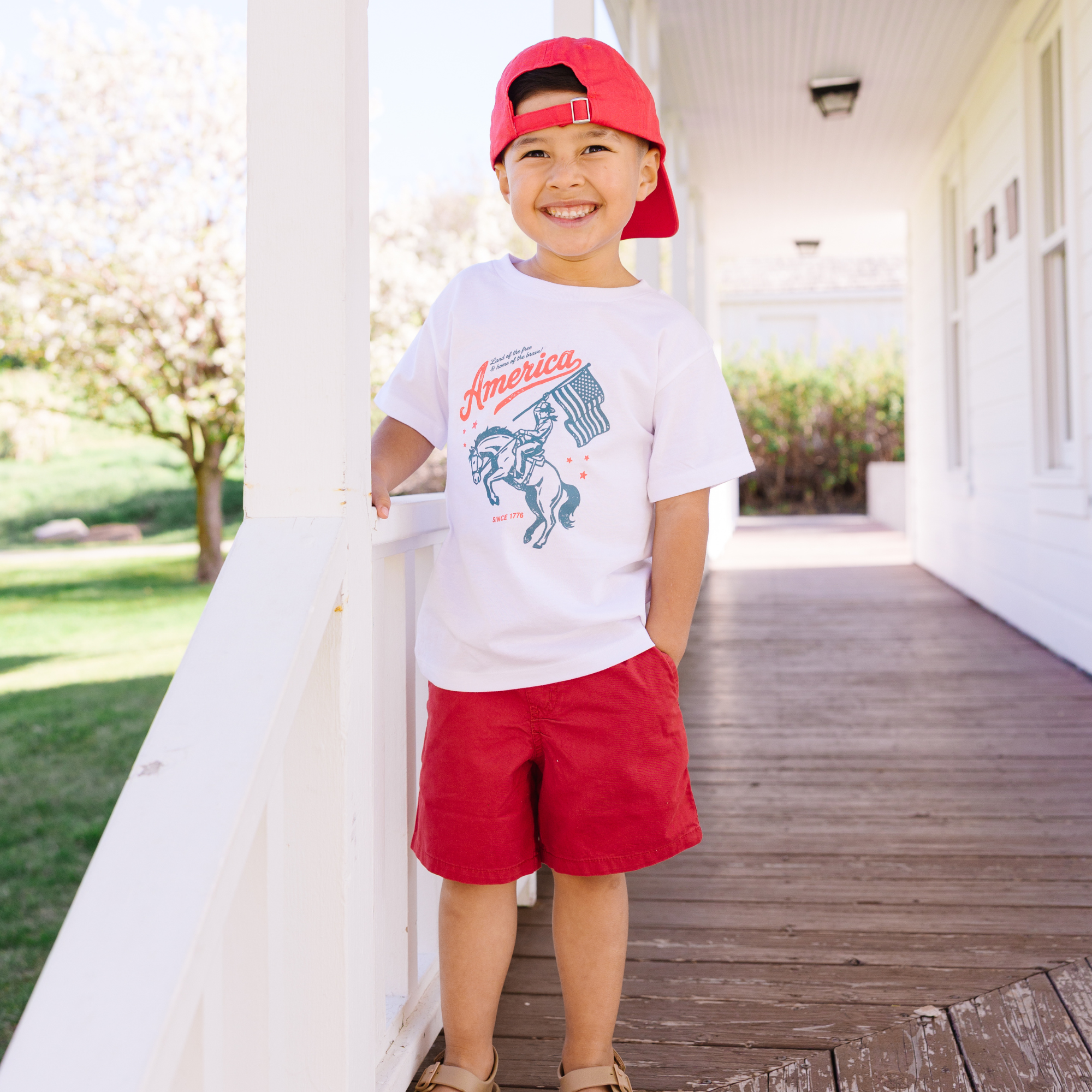 American Cowboy 1776 Flag Boy Freedom 4th  of July Shirt : Natural / 4T