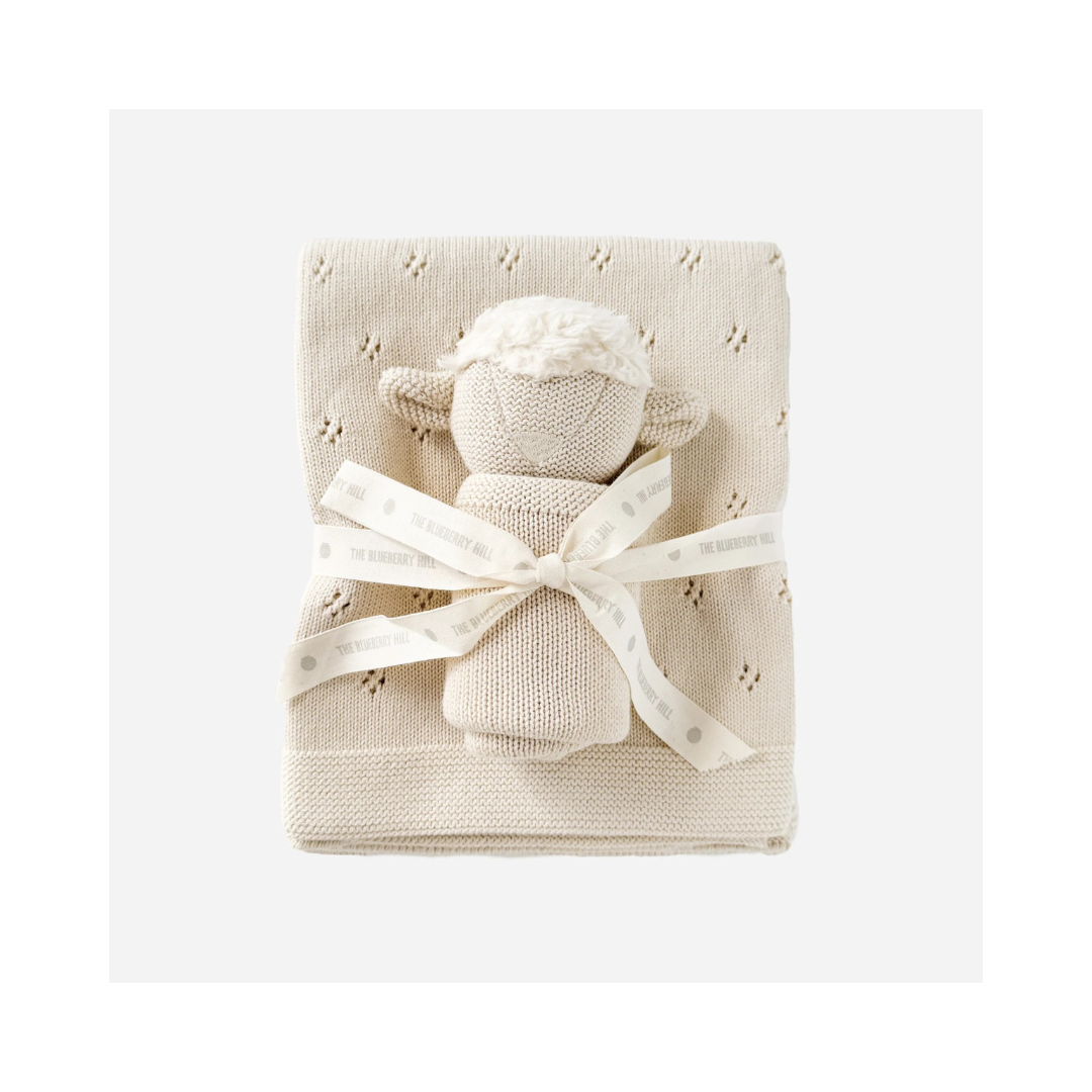 Pique Blanket Lamb Lovey Gift Cream