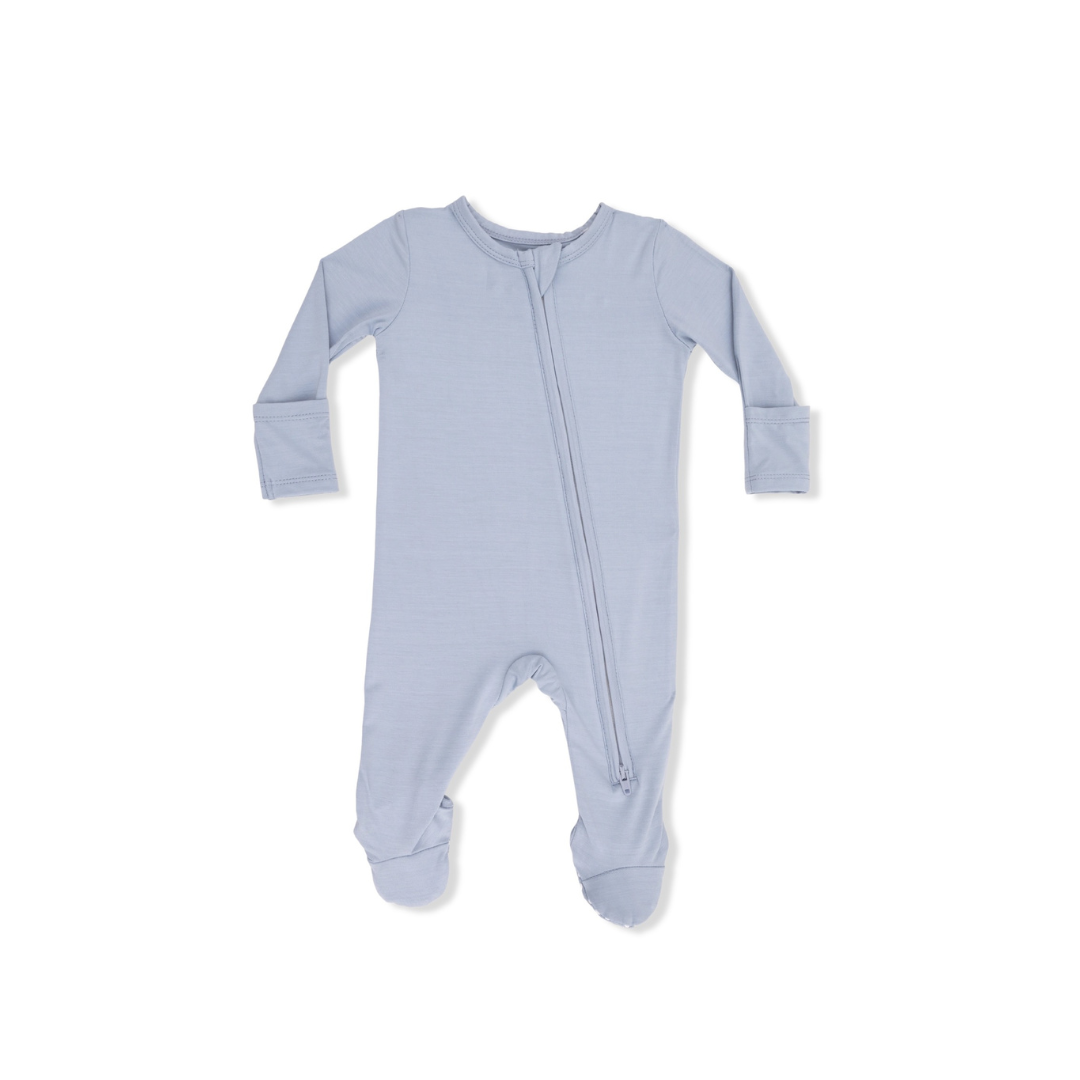 Solid Niagara Mist Bamboo 2 Way Zipper Footie