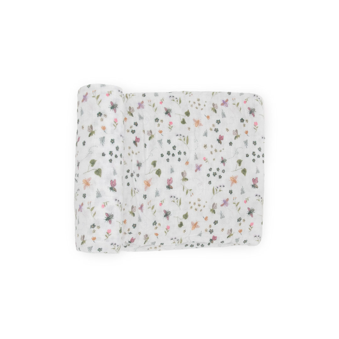 Garden Bees Cotton Muslin Swaddle 47x47
