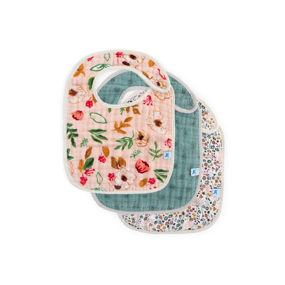 Cotton Muslin Classic Bib 3 Pack - Vintage Floral