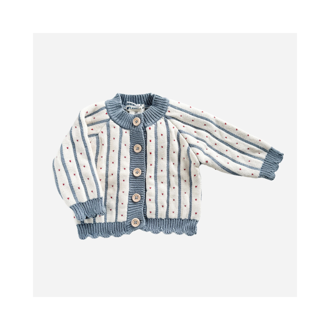 Stripe Heart Cotton Cardigan