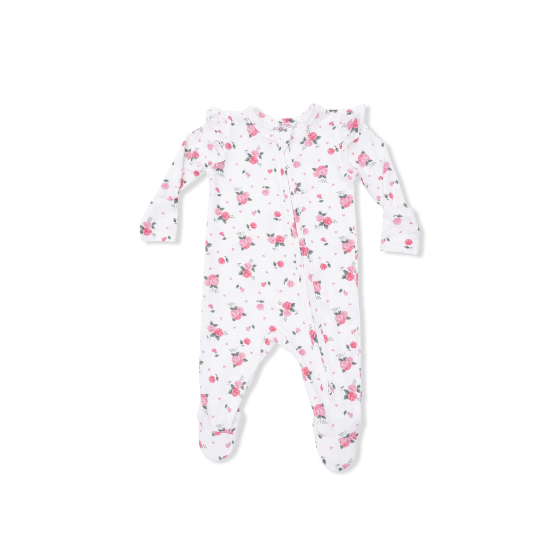 Pink Rosettes - 2 Way Ruffle Sleeve Zipper Footie