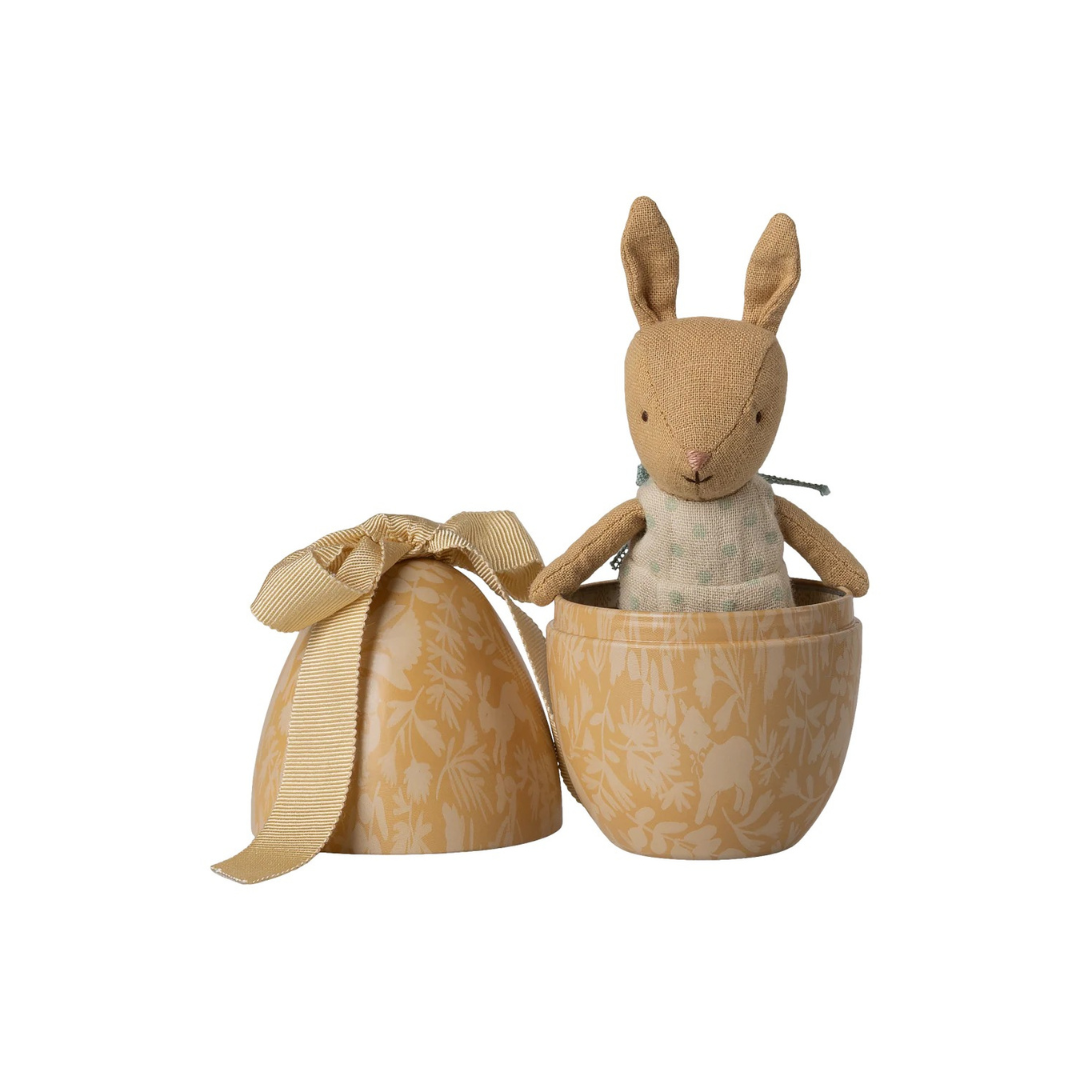 Easter Egg with Micro Rabbit, Small- Cream Yellow
