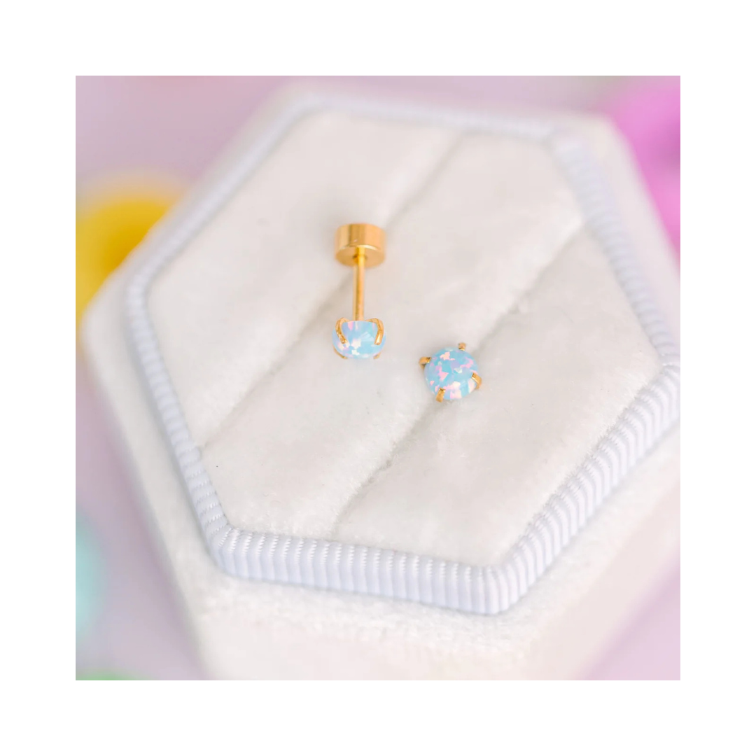 Blue Opal Screw Back Earring