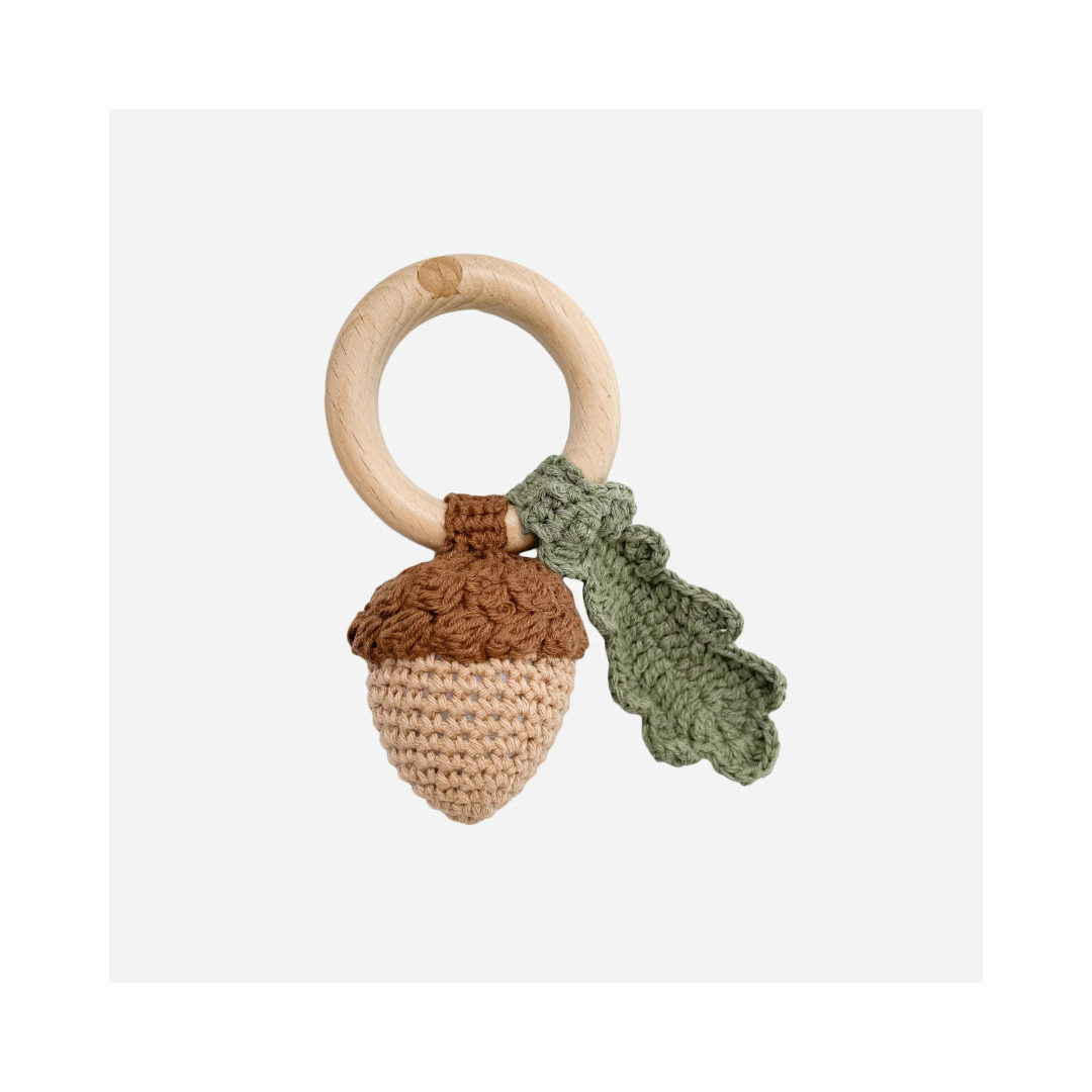 Acorn Cotton Crochet Teether Rattle
