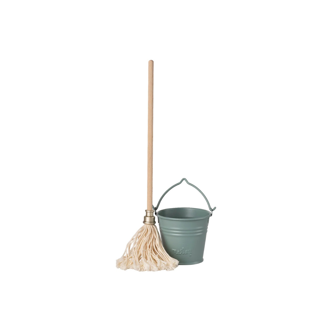 Bucket & Mop, Miniature - Light Blue