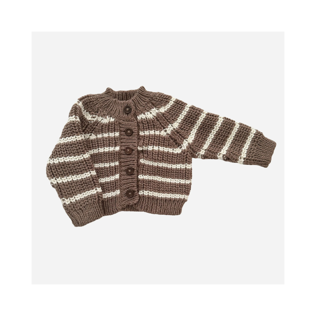 Tan Rib Knit Stripe Cardigan