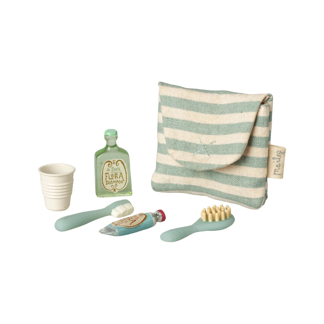 Tooth brush set in bag, Mouse - Blue stripe