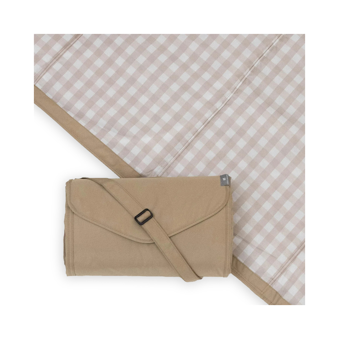 Beige Buffalo Check Outdoor Blanket 5' x 7'