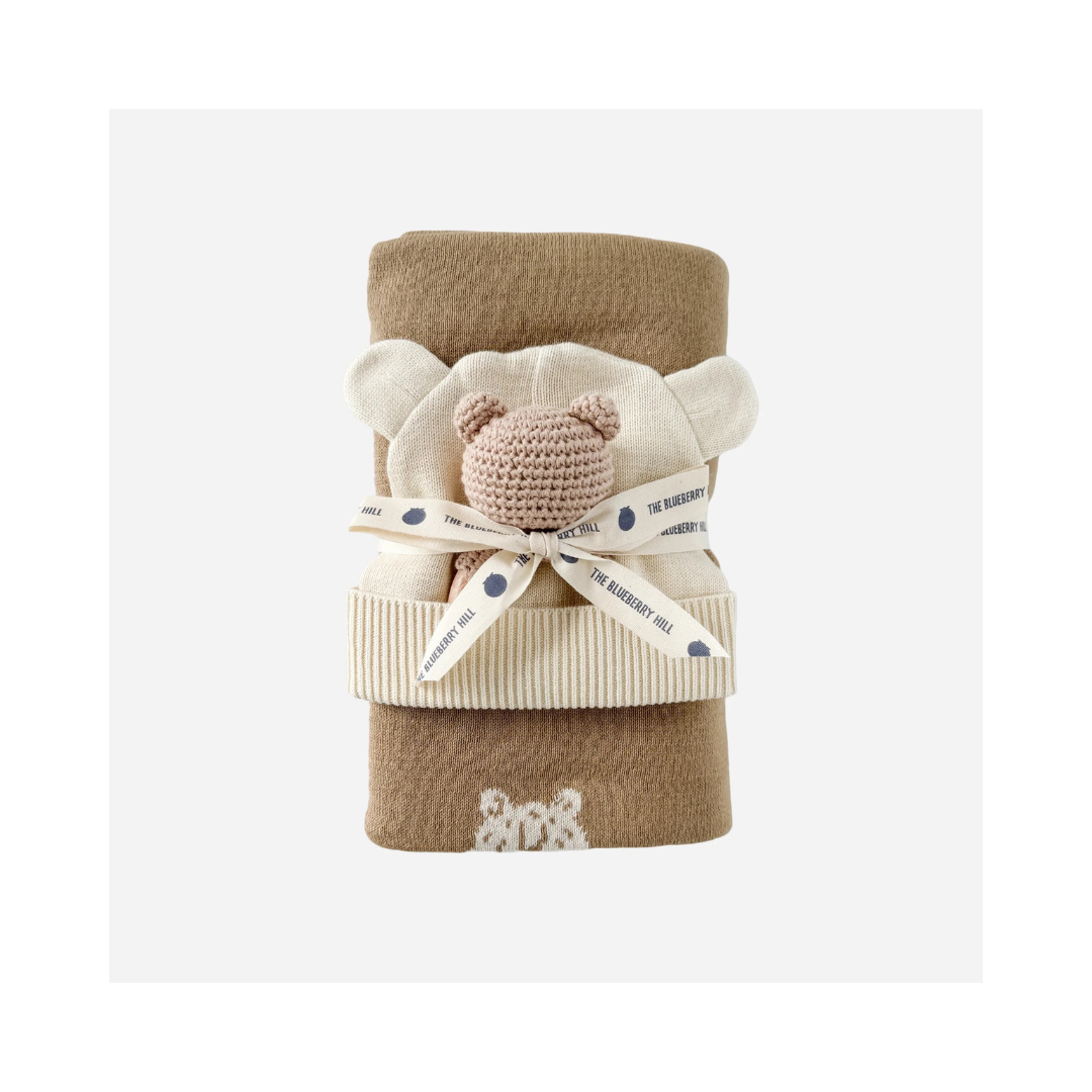 Honey Bear Blanket Hat and Teether Baby Gift