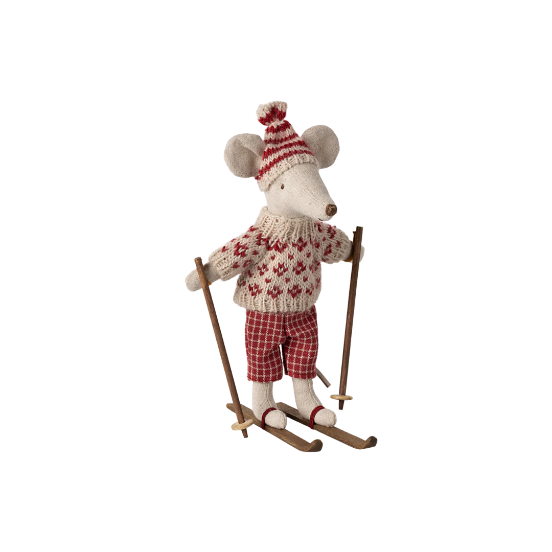 Winter Mouse Mum w Ski Set, Red