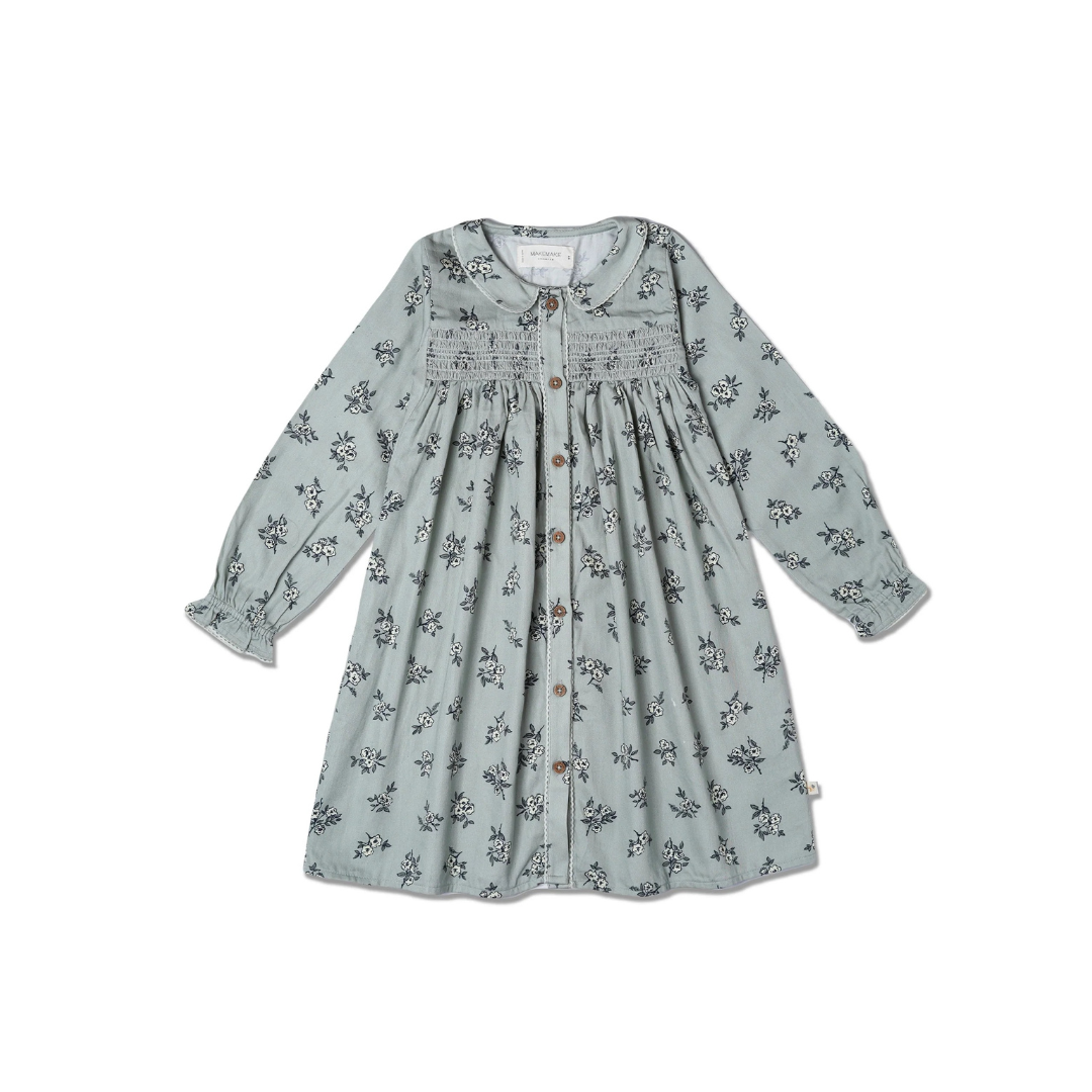 Sage Bloom Smocked Button Dress