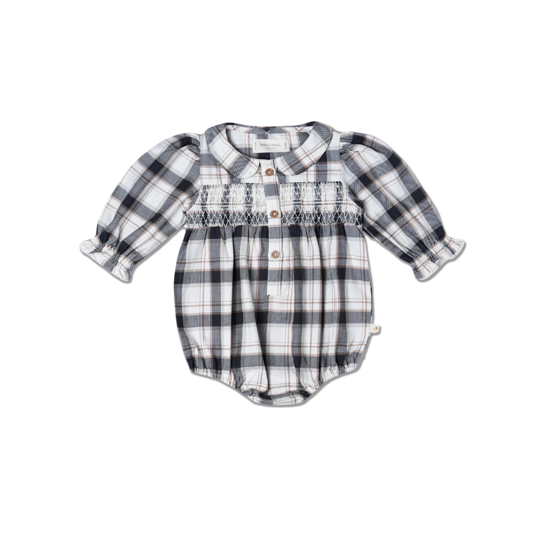 Plaid Checks Smocked Bubble Romper