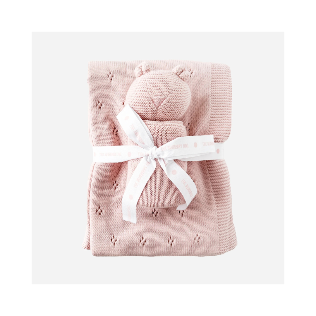 Pique Bear Lovey Blush Blanket Gift Set