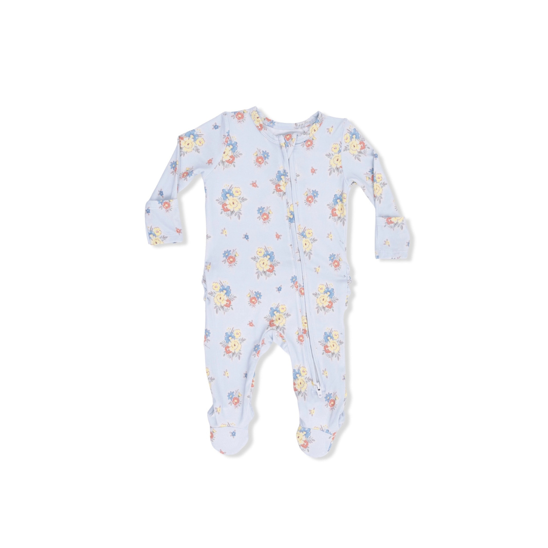 Country Stitch Floral - 2 Way Ruffle Back Zipper Footie