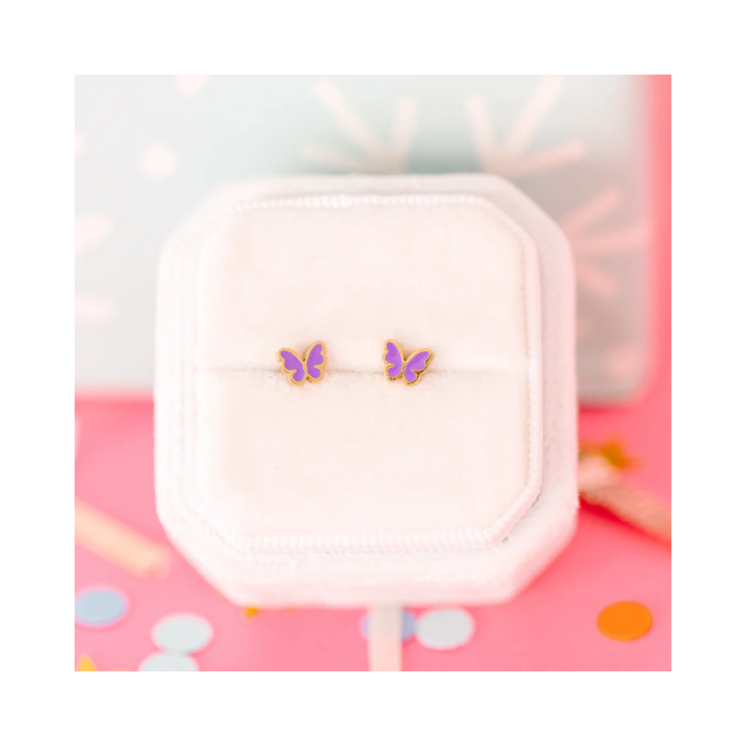 Tiny Purple Butterfly Screw Back Earring