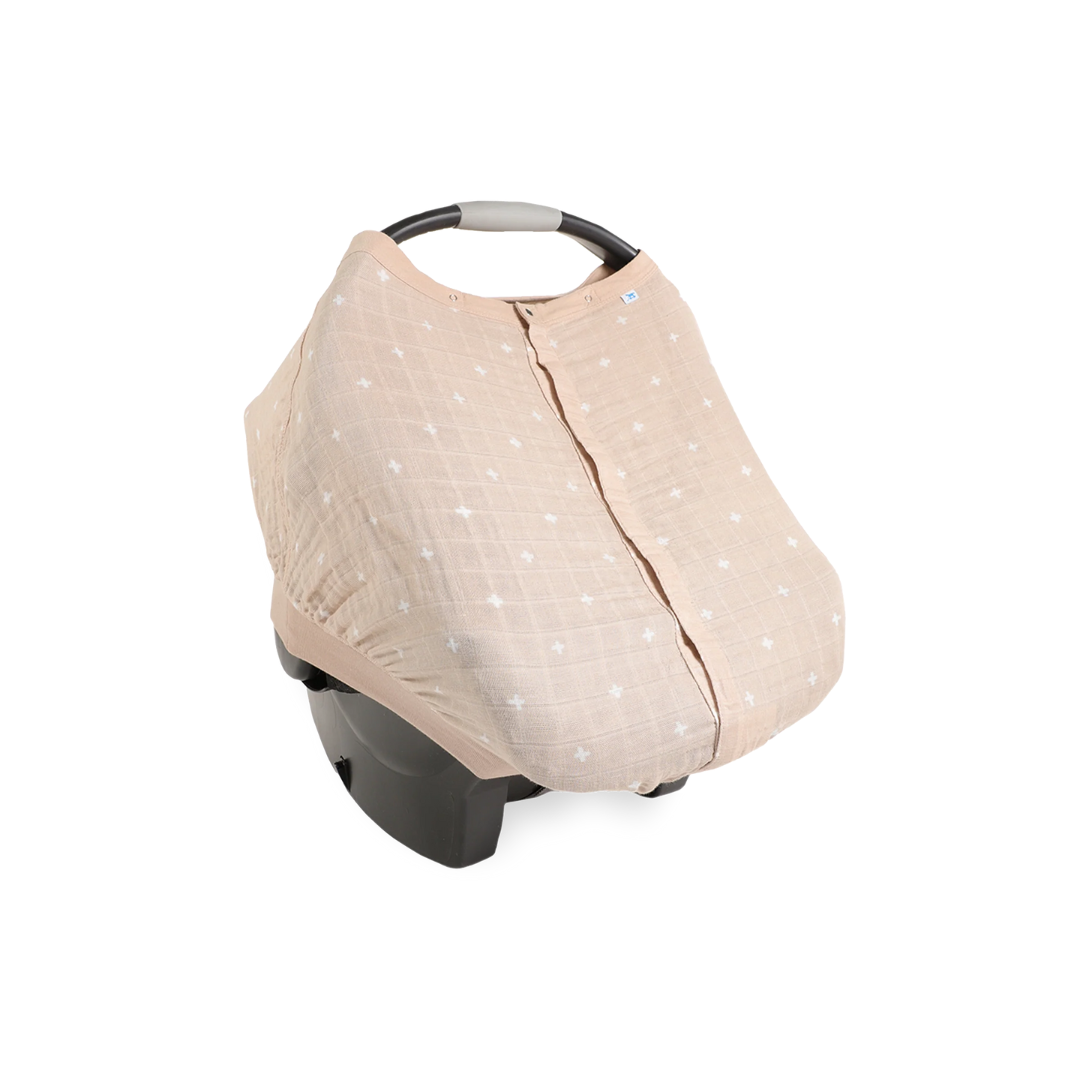 Taupe Cross Cotton Muslin Car Seat Canopy