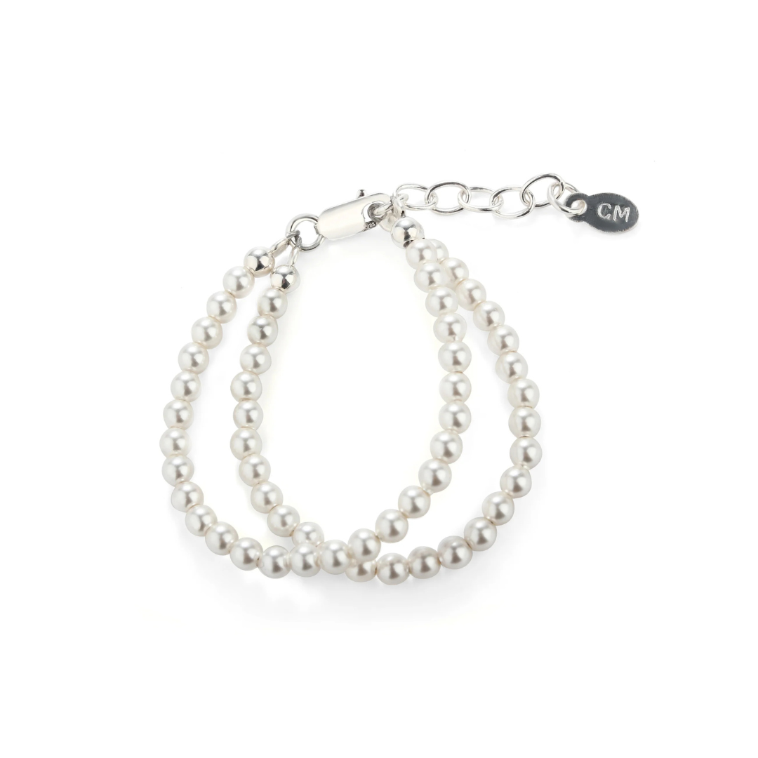 Elizabeth Silver Double Strand Pearls Bracelet Med