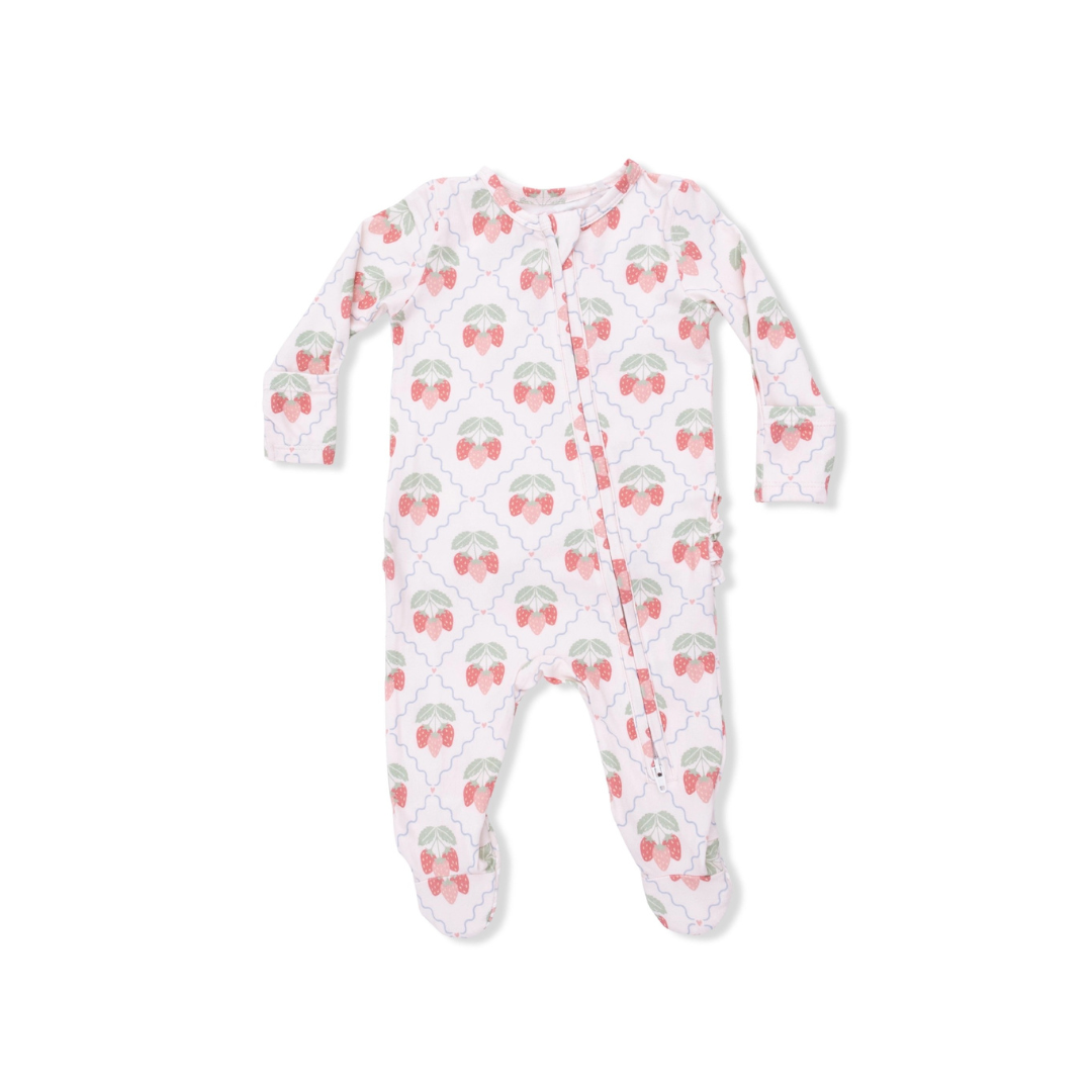 Sweet Strawberries - 2 Way Ruffle Back Zipper Footie