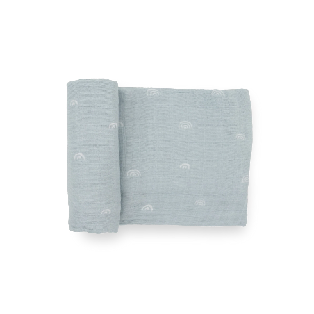 Cotton Muslin Swaddle Blue Rainbow