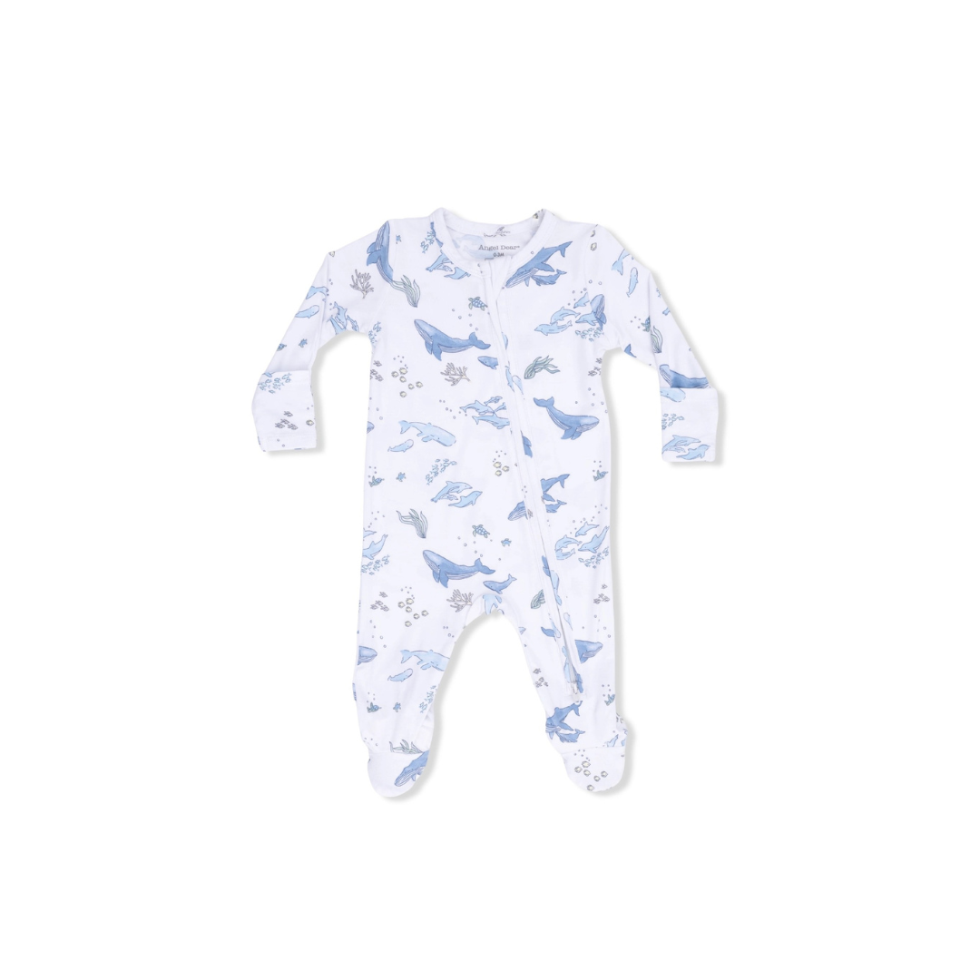 Watercolor Blue Whales 2 Way Zipper Footie