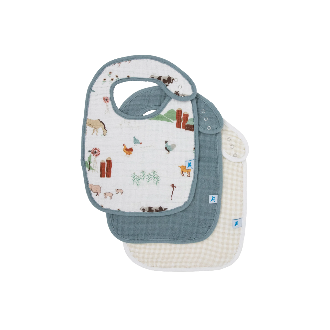 Cotton Muslin Classic Bib 3 Pack - Farmyard