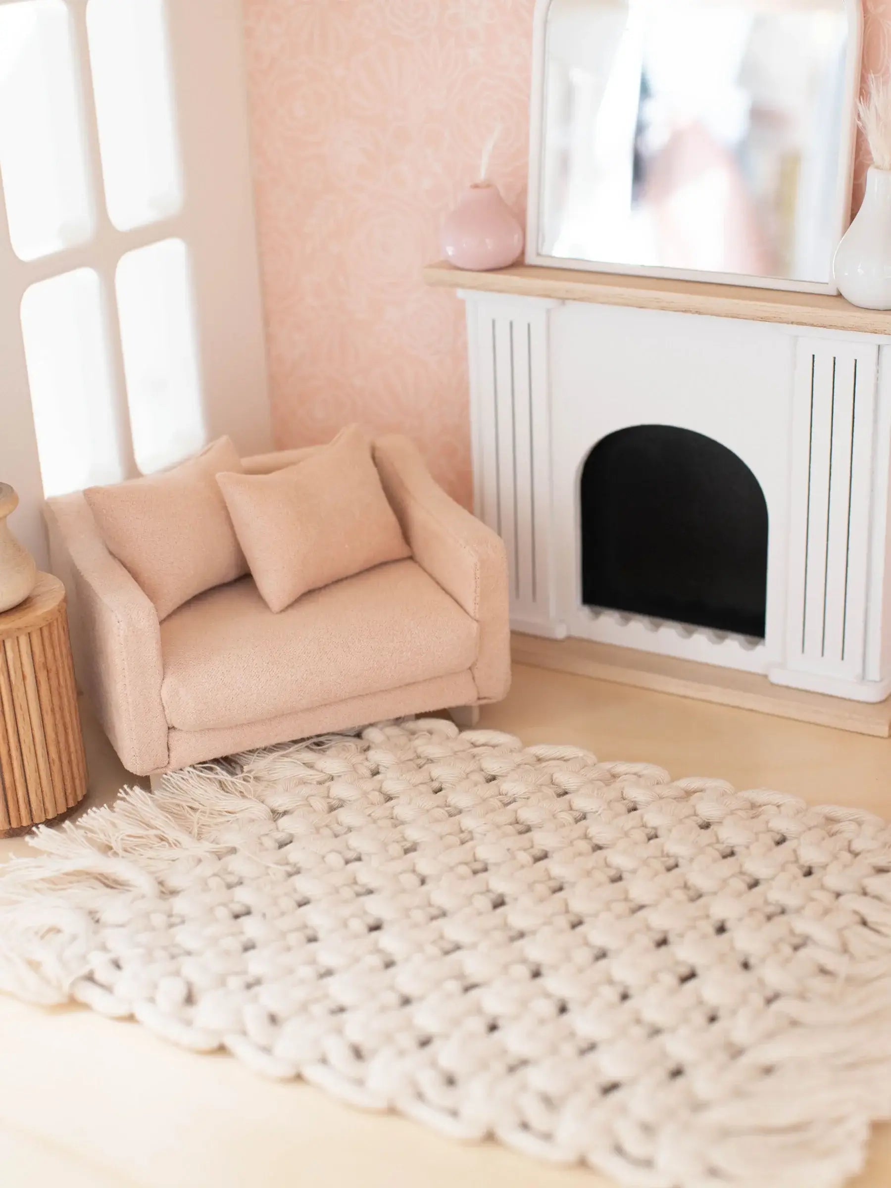 Dollhouse Macrame Rectangle Rug | Ivory or Natural: Ivory