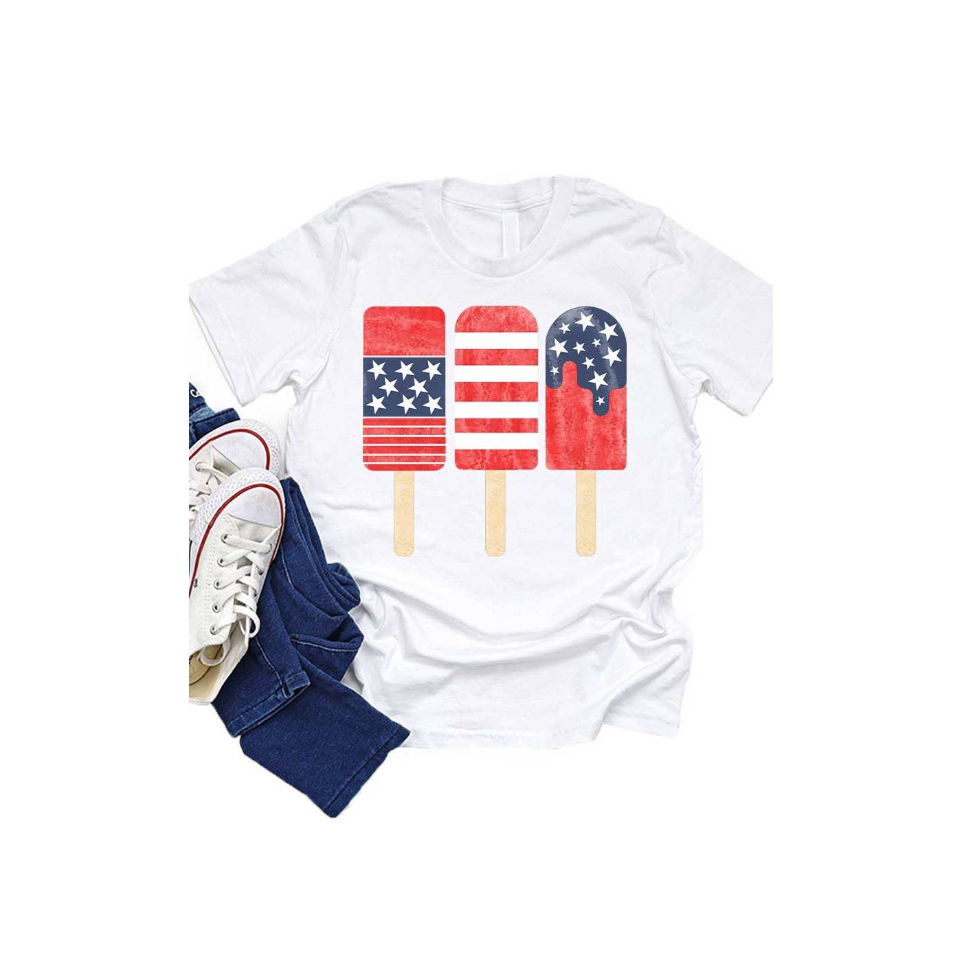 Retro Patriotic Popsicle Kids Graphic Tee: Navy / YXL