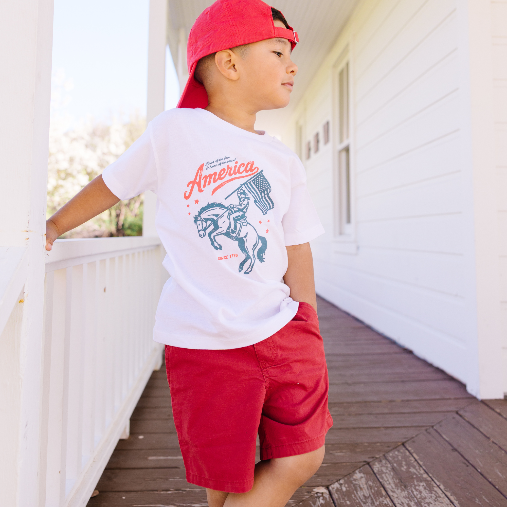 American Cowboy 1776 Flag Boy Freedom 4th  of July Shirt : Natural / Youth SM