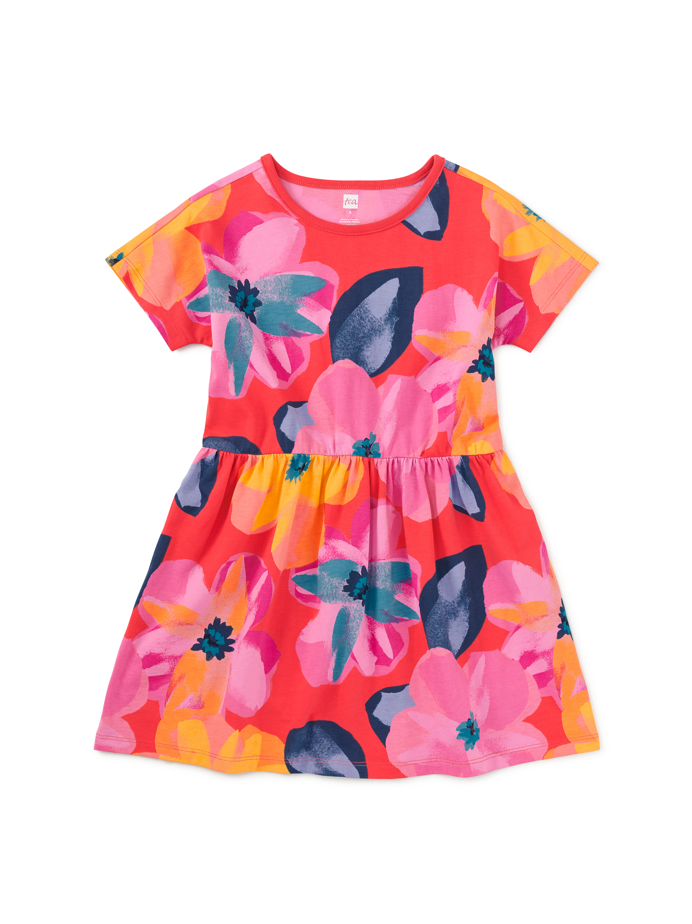 Large Tropical Floral Short Sleeve Twirl Dress