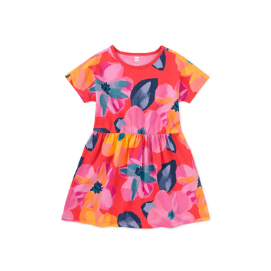 Large Tropical Floral Short Sleeve Twirl Dress