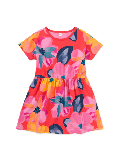 Large Tropical Floral Short Sleeve Twirl Dress