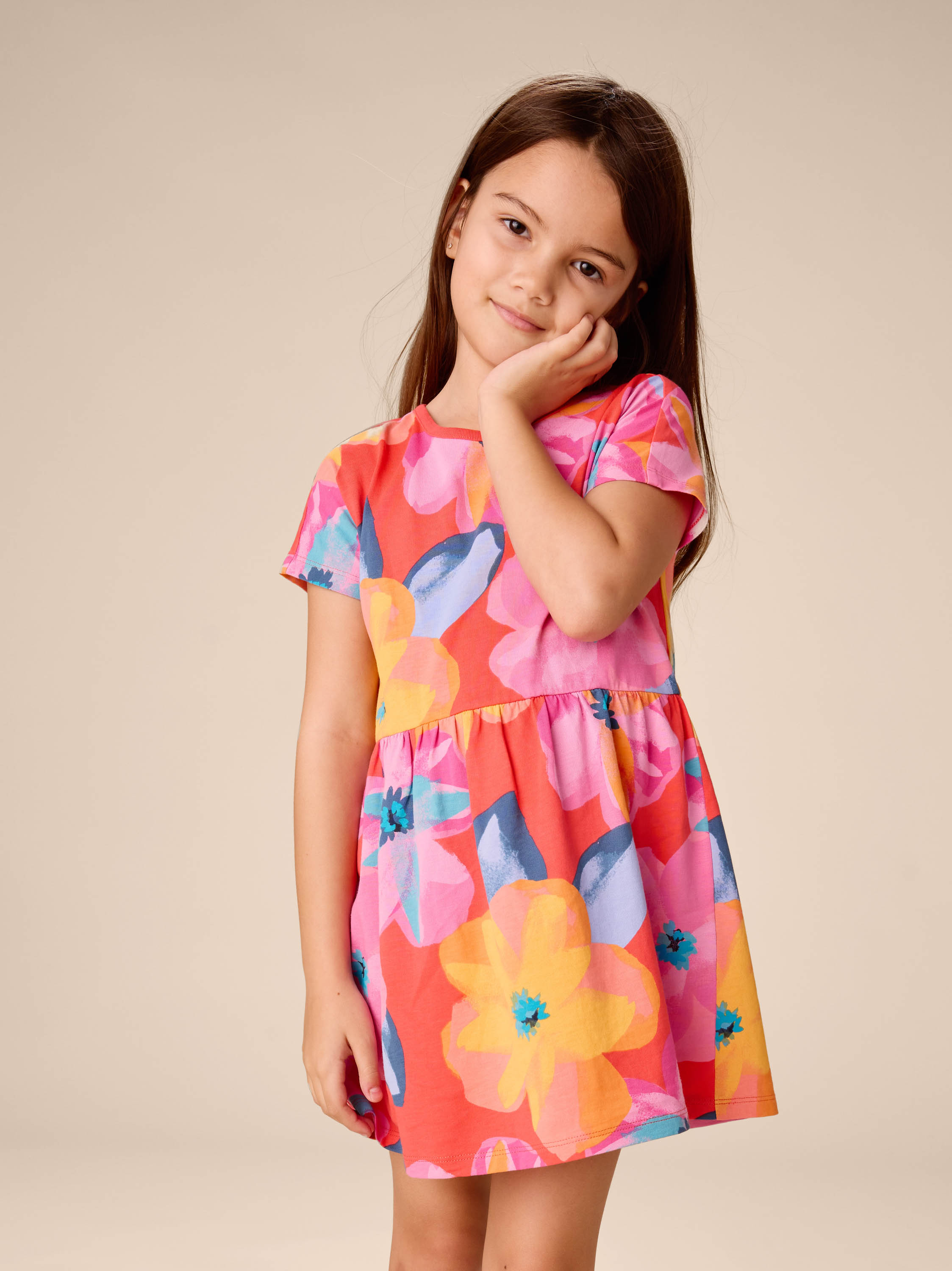 Large Tropical Floral Short Sleeve Twirl Dress — gallery photo 3