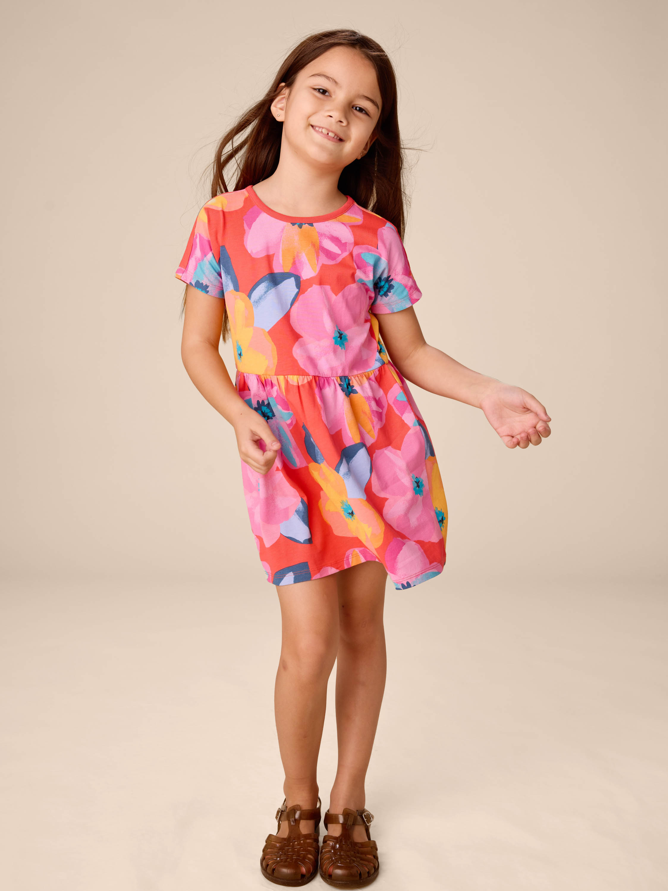 Large Tropical Floral Short Sleeve Twirl Dress — gallery photo 2