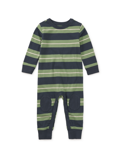 Indigo Stripe Knee Patch Baby Romper — main product photo