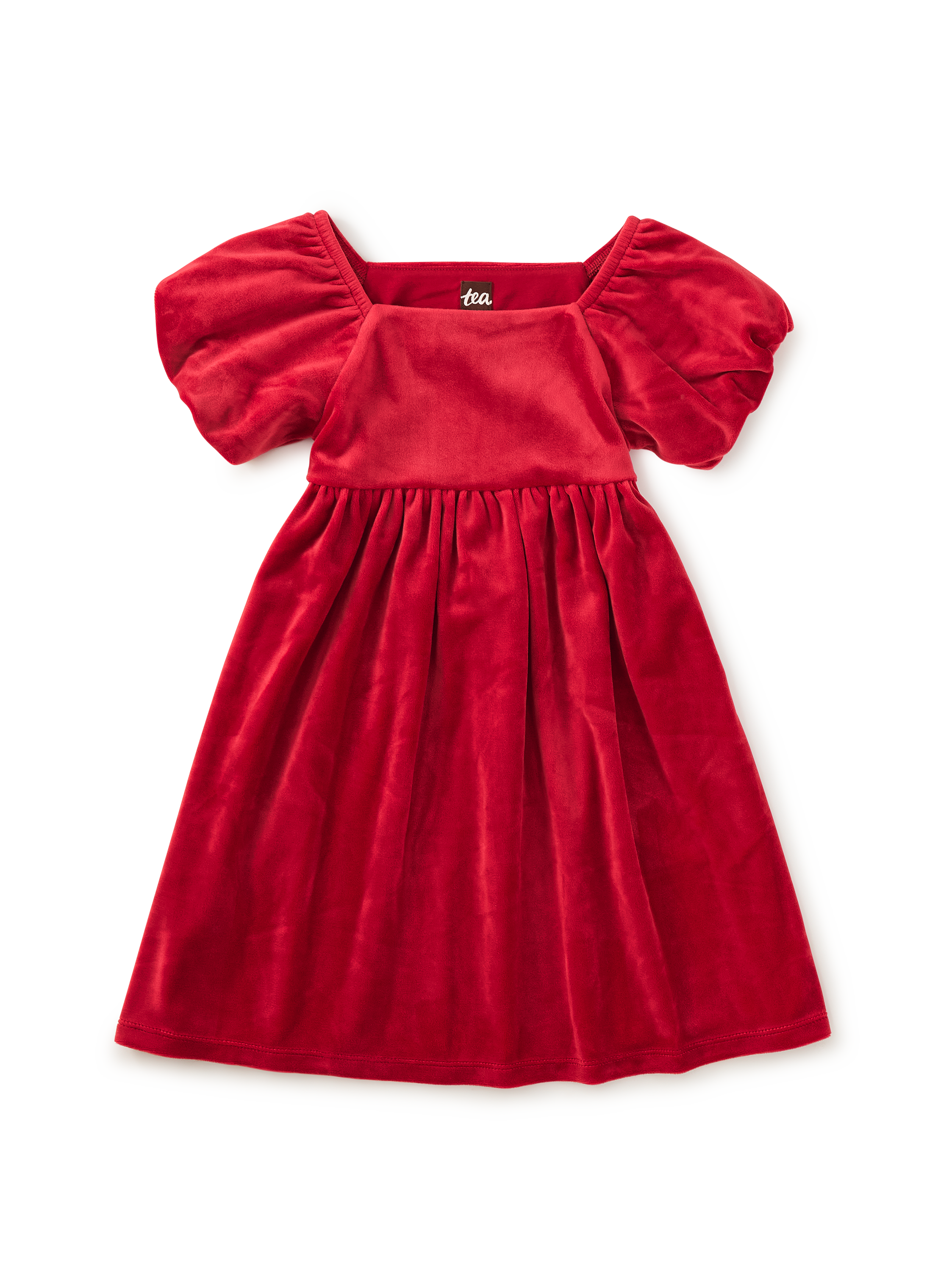 Red Wagon Puff Shoulder Velour Dress — main product photo