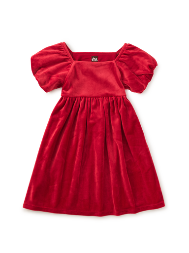 Red Wagon Puff Shoulder Velour Dress — main product photo